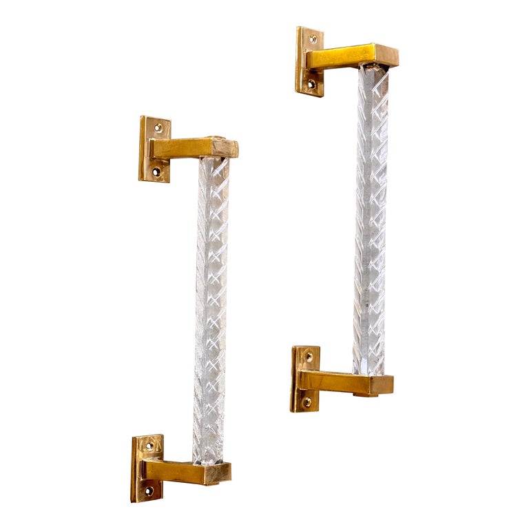 Pair of Sandro Petti Brass and Plexiglass Handles for Maison Jansen, 1960s