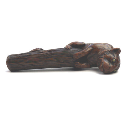 A good carved boxwood novelty Parasol Handle of a tiger glass eyes C.1900 - Image 3