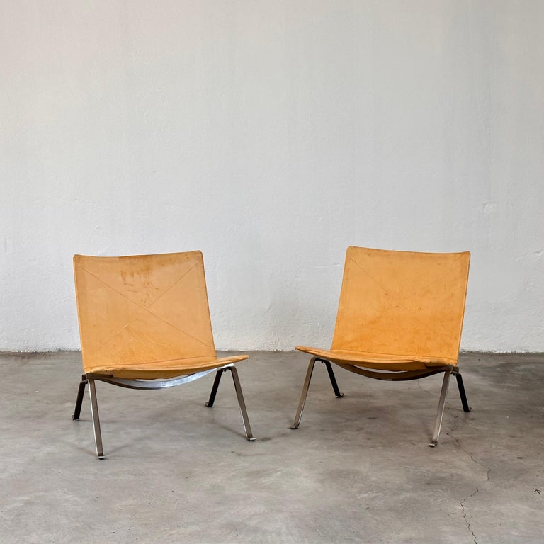 Poul Kjaerholm "PK22" Lounge Chairs for Fritz Hansen in Cognac Leather, 1956