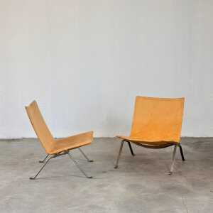 Poul Kjaerholm "PK22" Lounge Chairs for Fritz Hansen in Cognac Leather, 1956