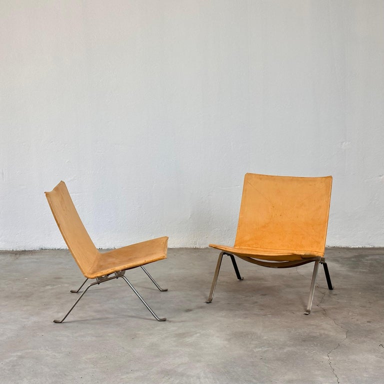 Poul Kjaerholm "PK22" Lounge Chairs for Fritz Hansen in Cognac Leather, 1956