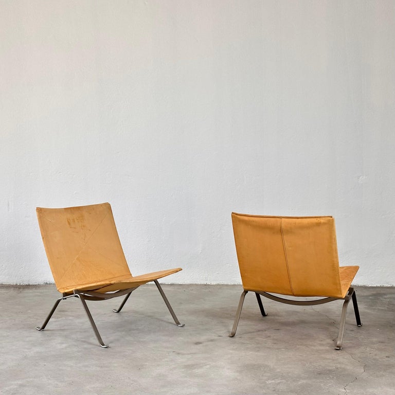 Poul Kjaerholm "PK22" Lounge Chairs for Fritz Hansen in Cognac Leather, 1956