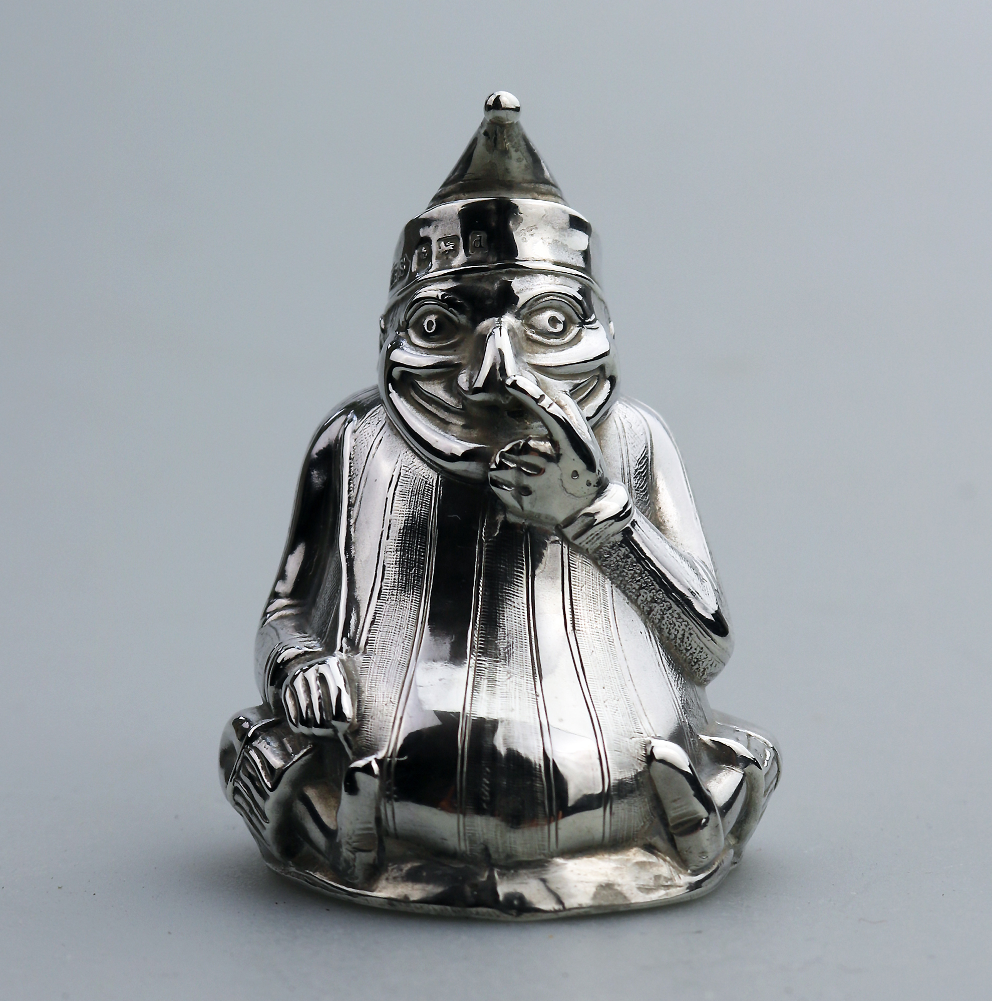 Extremely rare & fine antique English solid silver Mr Punch Pepper Pot 49g 1903