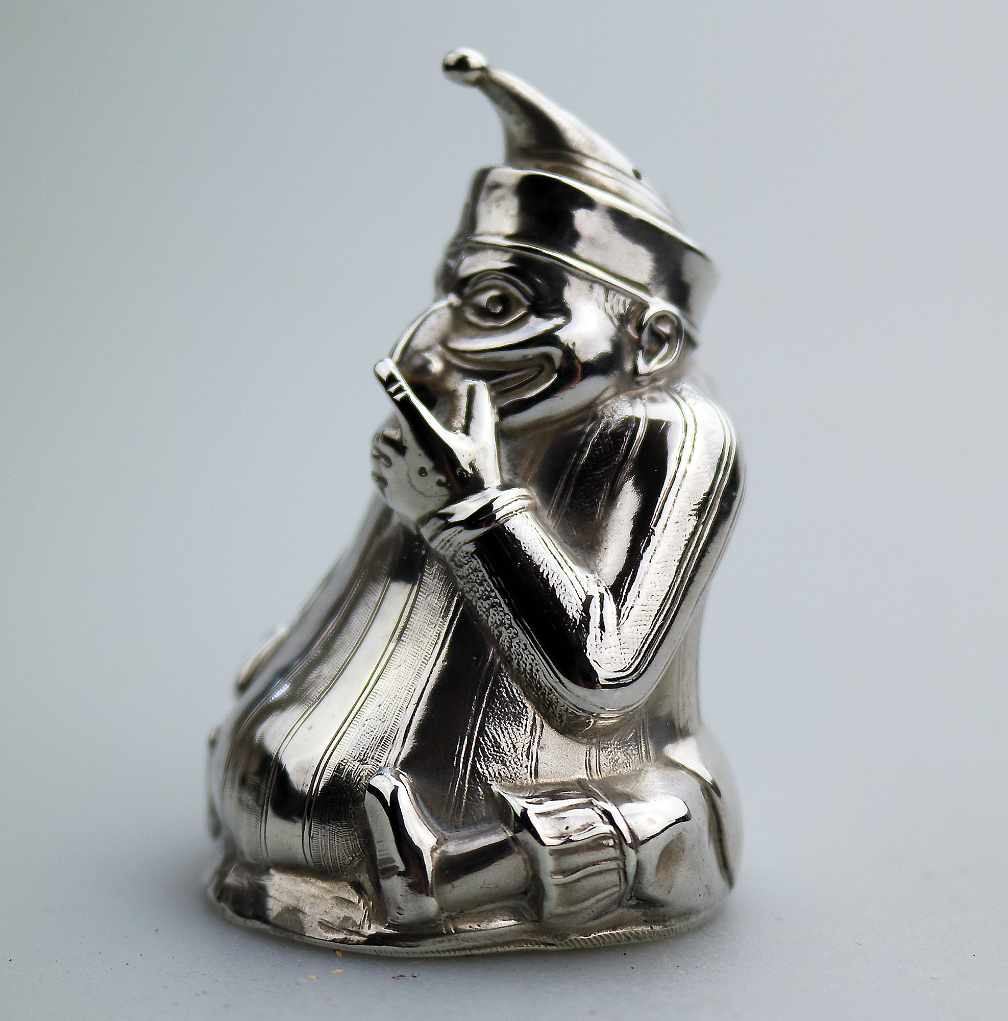 Extremely rare & fine antique English solid silver Mr Punch Pepper Pot 49g 1903