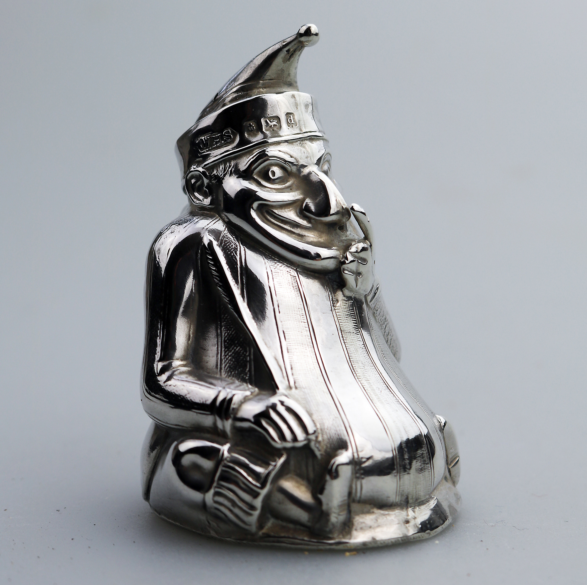 Extremely rare & fine antique English solid silver Mr Punch Pepper Pot 49g 1903