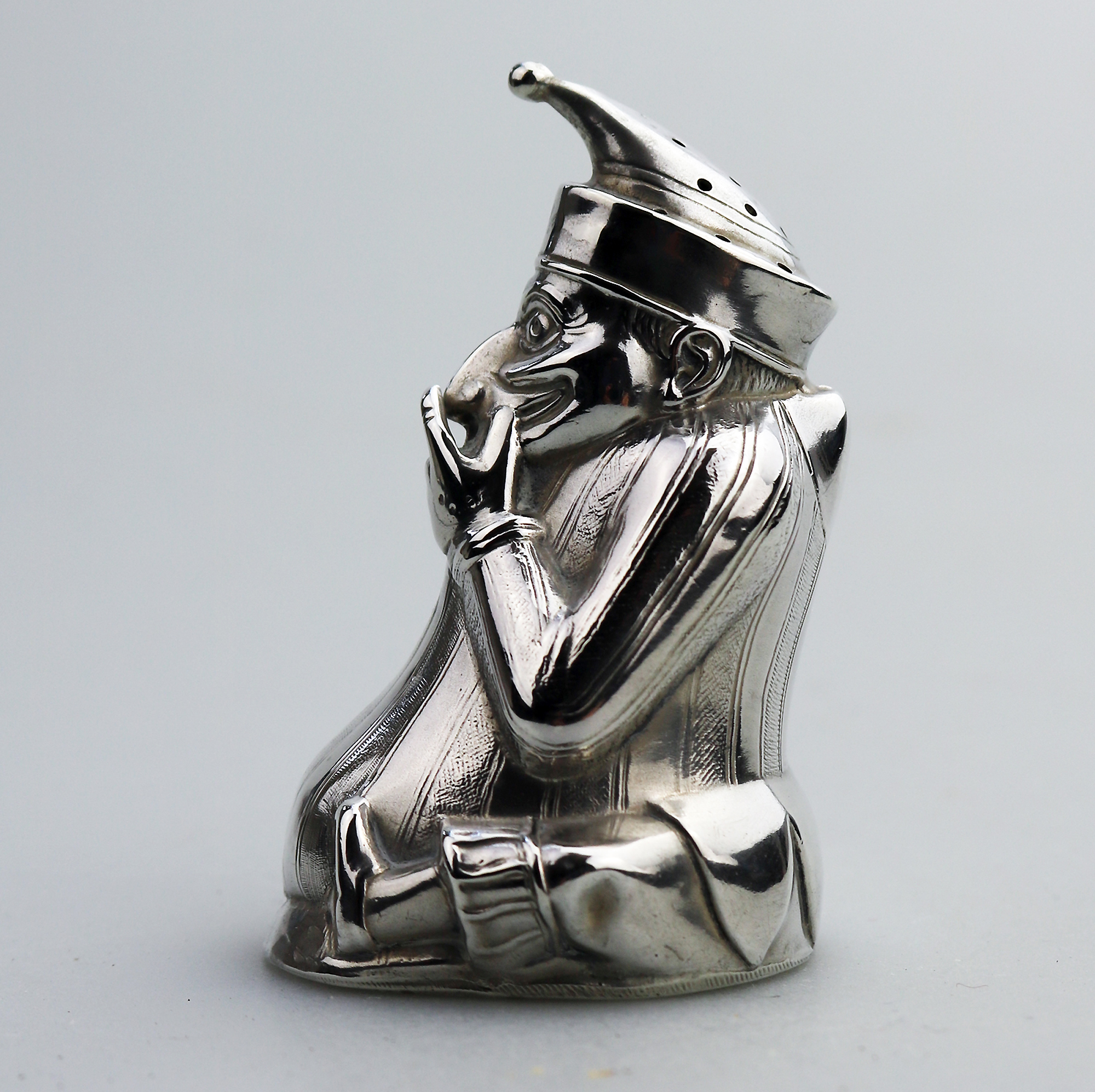 Extremely rare & fine antique English solid silver Mr Punch Pepper Pot 49g 1903