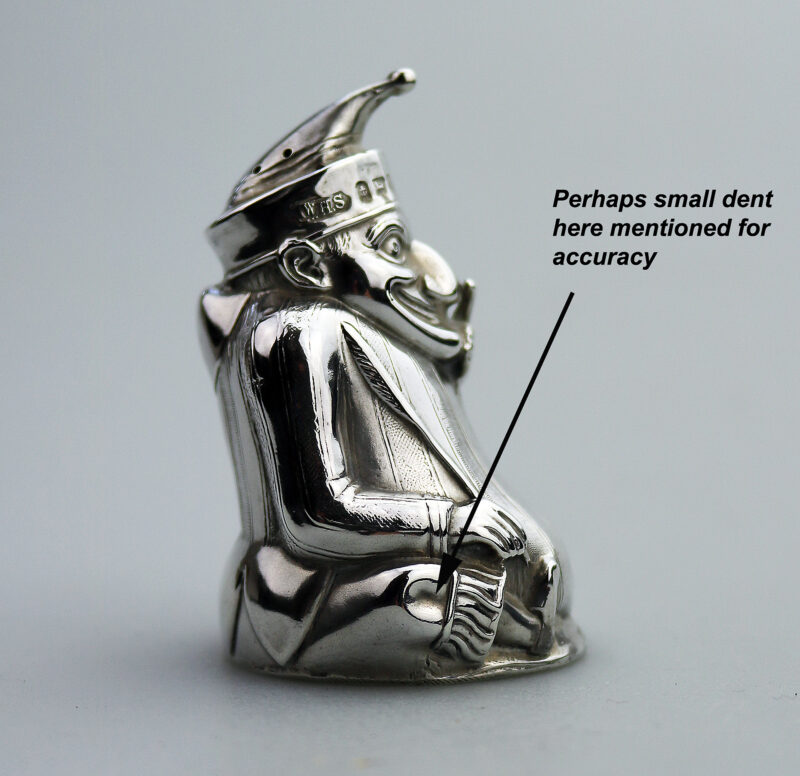 Extremely rare & fine antique English solid silver Mr Punch Pepper Pot 49g 1903