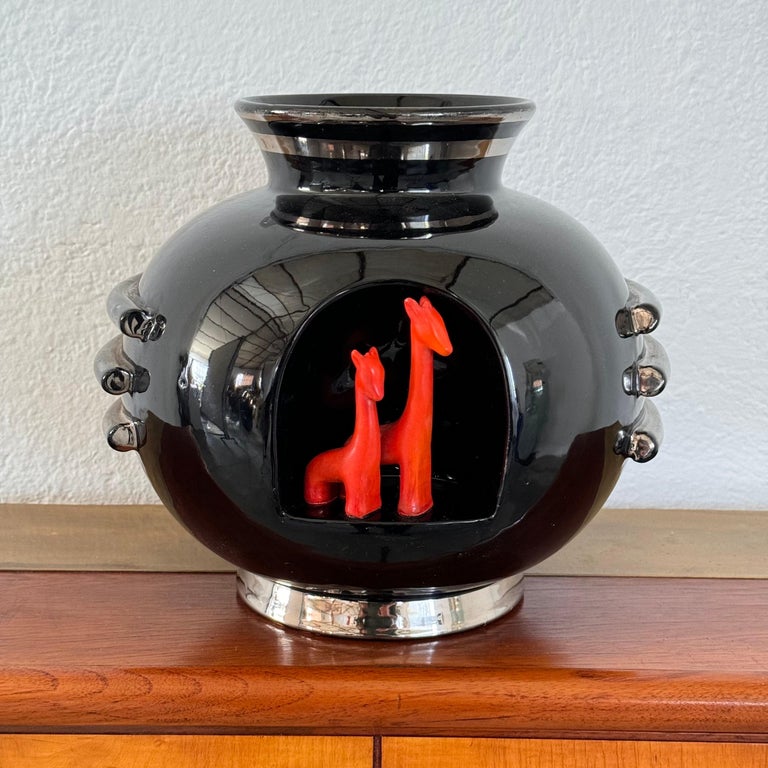 Rare 1935 Art Deco Metaphysical Ceramic Vase by Dante Baldelli for Deruta, Italy