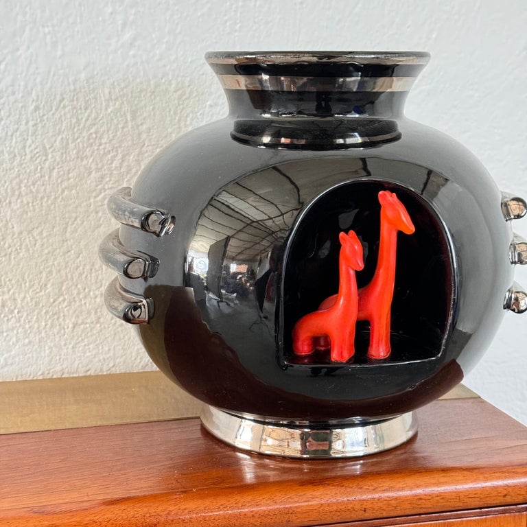 Rare 1935 Art Deco Metaphysical Ceramic Vase by Dante Baldelli for Deruta, Italy