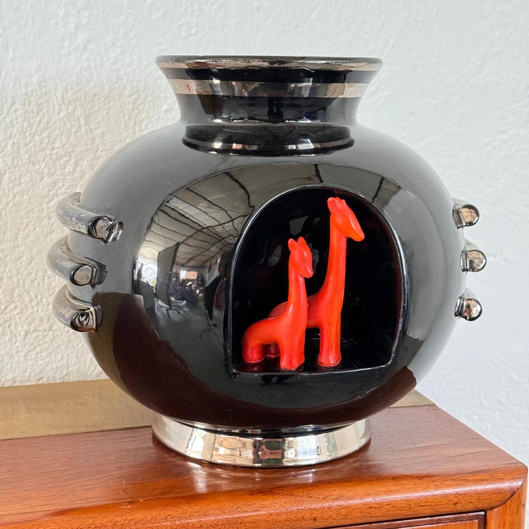 Rare 1935 Art Deco Metaphysical Ceramic Vase by Dante Baldelli for Deruta, Italy