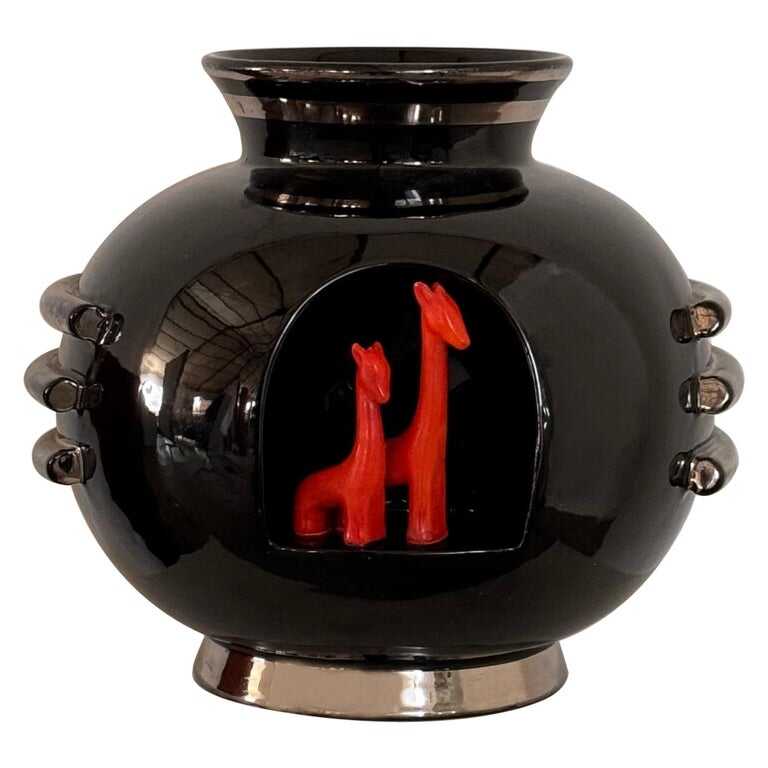 Rare 1935 Art Deco Metaphysical Ceramic Vase by Dante Baldelli for Deruta, Italy