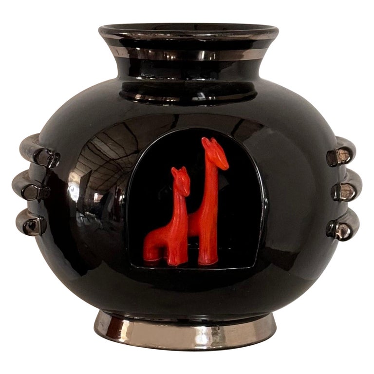 Rare 1935 Art Deco Metaphysical Ceramic Vase by Dante Baldelli for Deruta, Italy