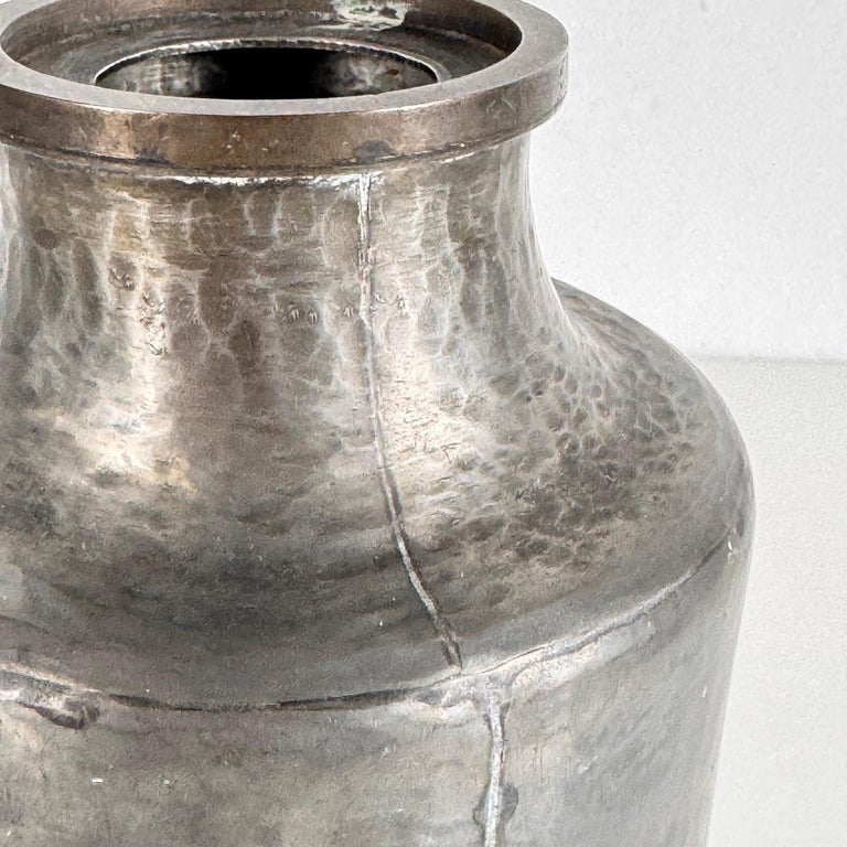Rare Hammered Aluminum Decorative Bottle by Lorenzo Burchiellaro, 1960s, Signed