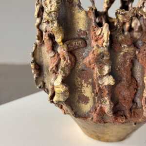 Rare, Handcrafted Brutalist Bronze Vase by Marcello Fantoni, Signed, 1950s
