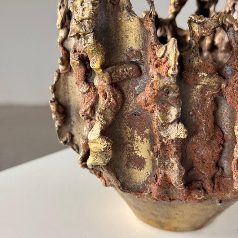 Rare, Handcrafted Brutalist Bronze Vase by Marcello Fantoni, Signed, 1950s