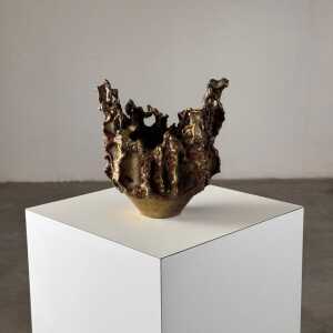 Rare, Handcrafted Brutalist Bronze Vase by Marcello Fantoni, Signed, 1950s