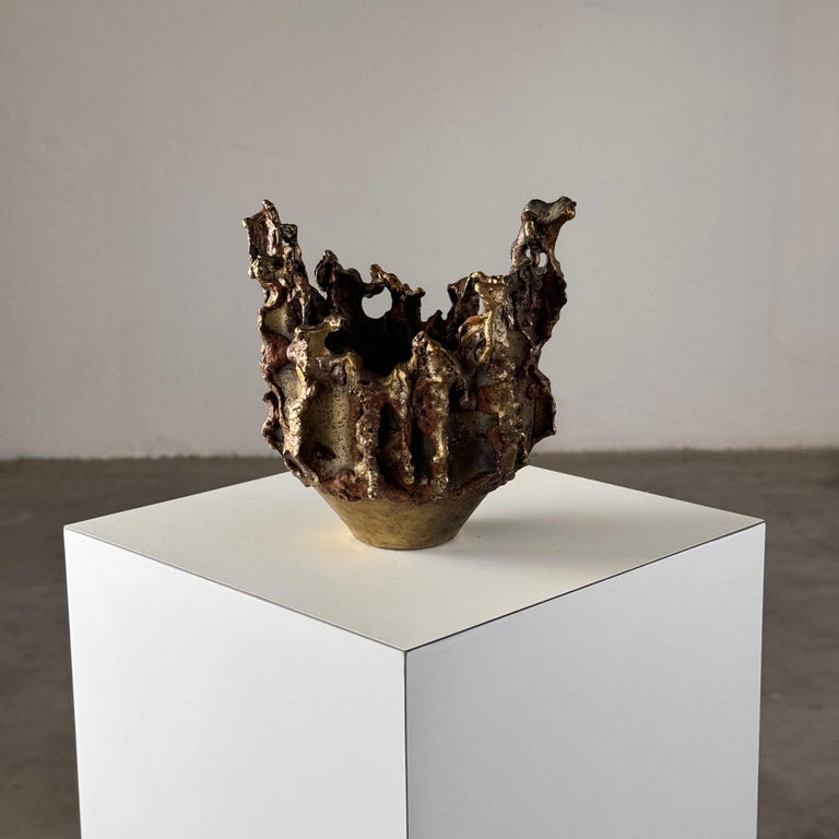 Rare, Handcrafted Brutalist Bronze Vase by Marcello Fantoni, Signed, 1950s