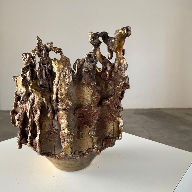 Rare, Handcrafted Brutalist Bronze Vase by Marcello Fantoni, Signed, 1950s