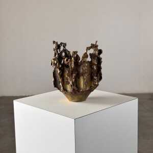 Rare, Handcrafted Brutalist Bronze Vase by Marcello Fantoni, Signed, 1950s