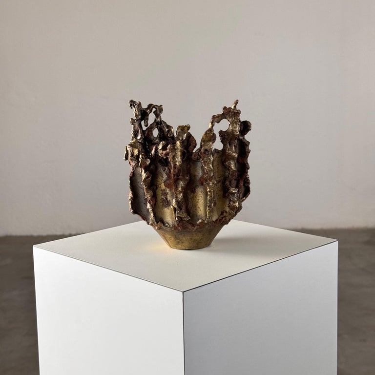 Rare, Handcrafted Brutalist Bronze Vase by Marcello Fantoni, Signed, 1950s