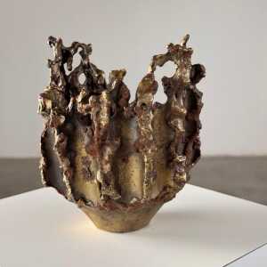 Rare, Handcrafted Brutalist Bronze Vase by Marcello Fantoni, Signed, 1950s