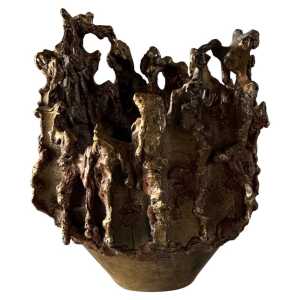 Rare, Handcrafted Brutalist Bronze Vase by Marcello Fantoni, Signed, 1950s