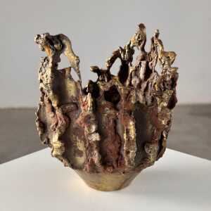 Rare, Handcrafted Brutalist Bronze Vase by Marcello Fantoni, Signed, 1950s