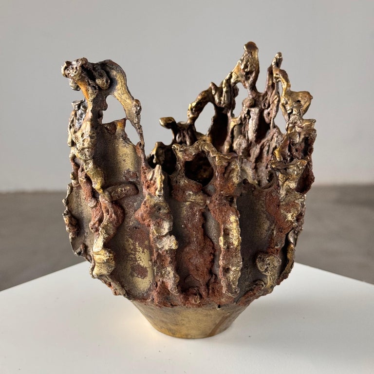 Rare, Handcrafted Brutalist Bronze Vase by Marcello Fantoni, Signed, 1950s