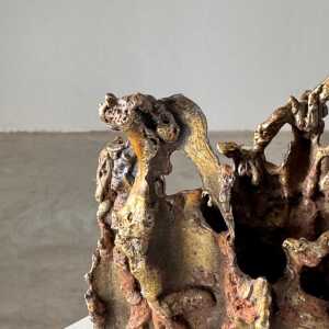 Rare, Handcrafted Brutalist Bronze Vase by Marcello Fantoni, Signed, 1950s