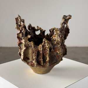 Rare, Handcrafted Brutalist Bronze Vase by Marcello Fantoni, Signed, 1950s