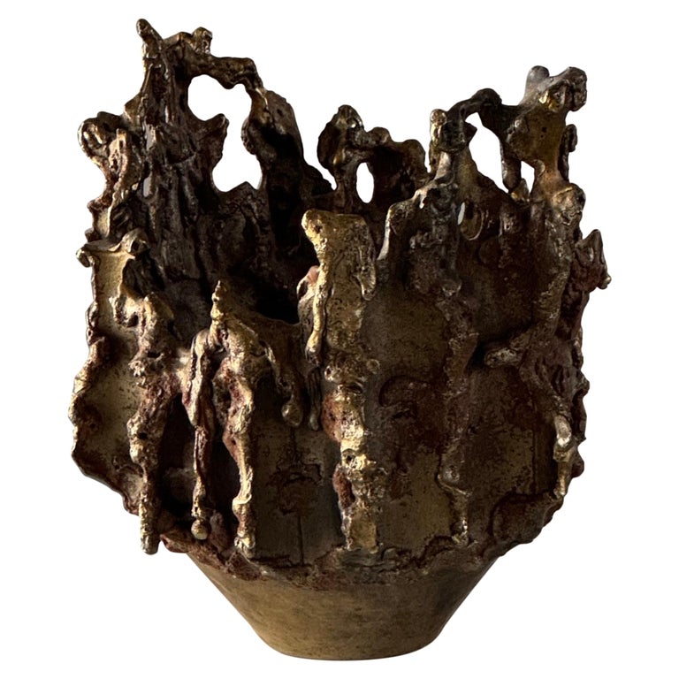 Rare, Handcrafted Brutalist Bronze Vase by Marcello Fantoni, Signed, 1950s