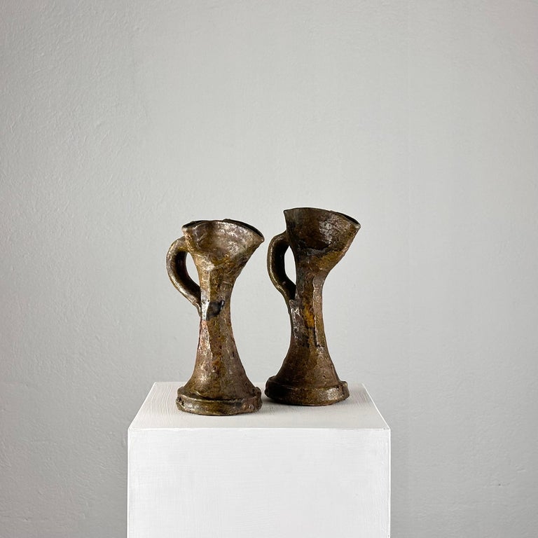 Rare Handmade Brutalist Ceramic Jugs from Early 1900s Italy