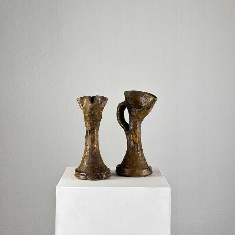 Rare Handmade Brutalist Ceramic Jugs from Early 1900s Italy