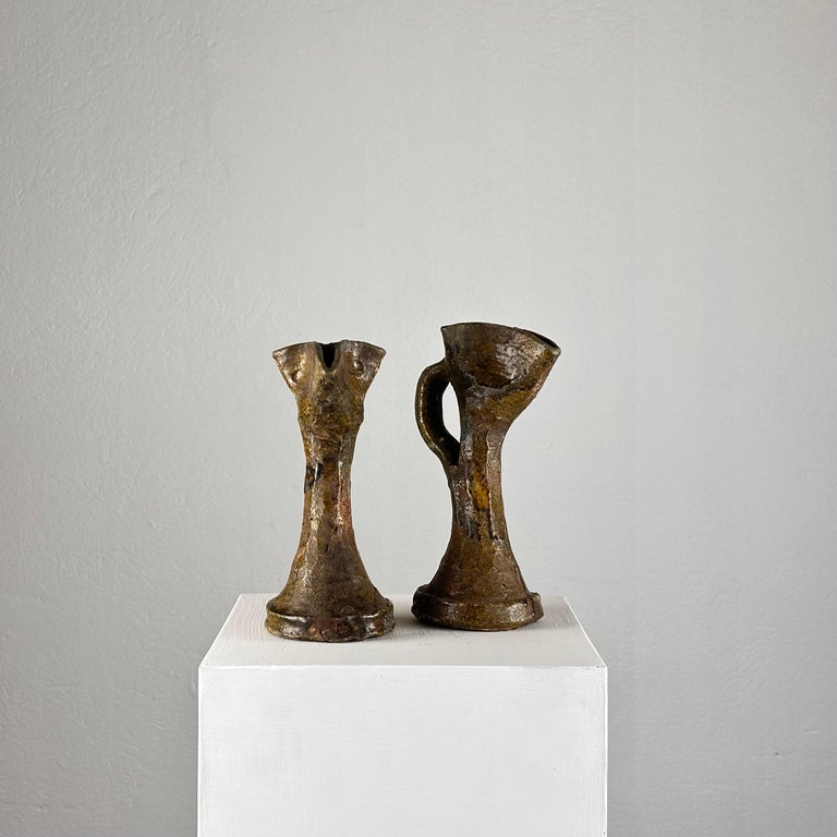 Rare Handmade Brutalist Ceramic Jugs from Early 1900s Italy