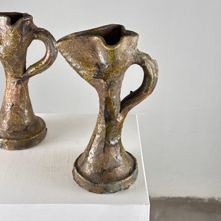 Rare Handmade Brutalist Ceramic Jugs from Early 1900s Italy