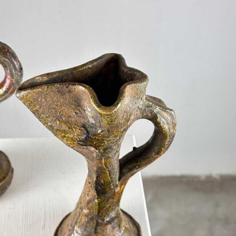 Rare Handmade Brutalist Ceramic Jugs from Early 1900s Italy