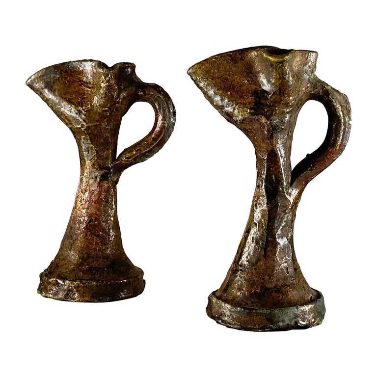 Rare Handmade Brutalist Ceramic Jugs from Early 1900s Italy