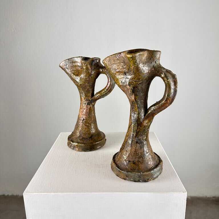Rare Handmade Brutalist Ceramic Jugs from Early 1900s Italy