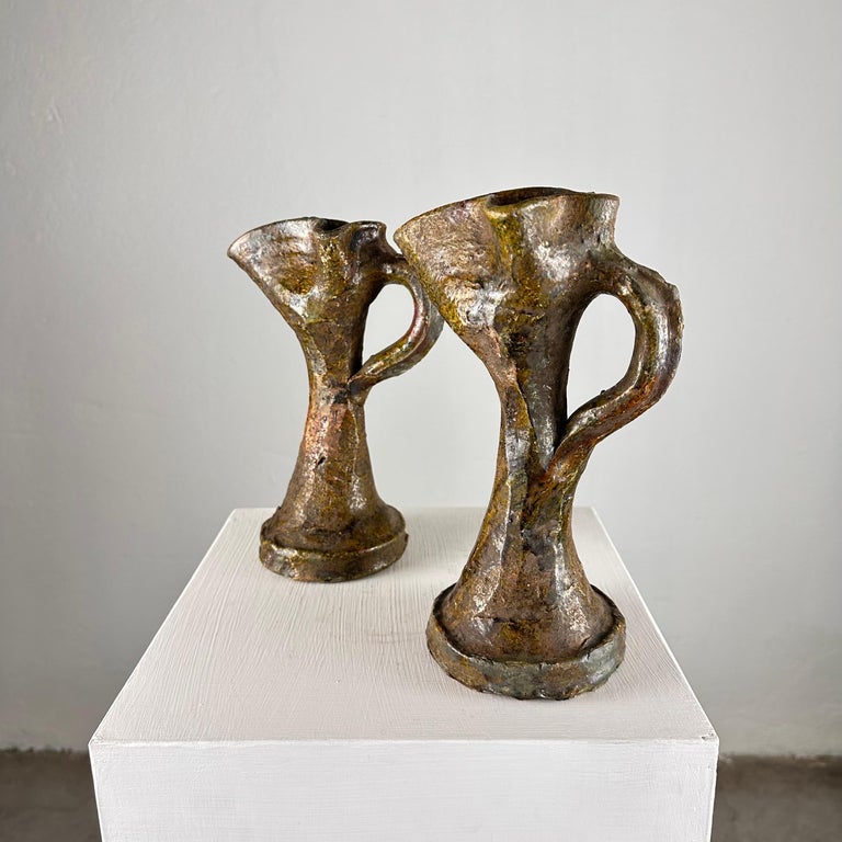 Rare Handmade Brutalist Ceramic Jugs from Early 1900s Italy