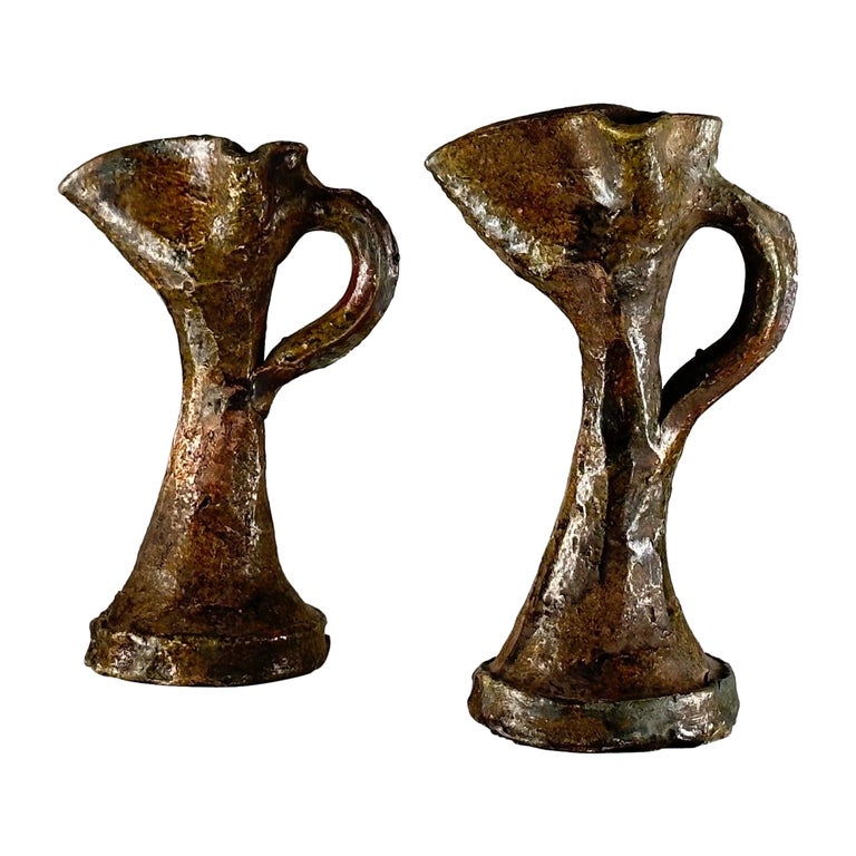 Rare Handmade Brutalist Ceramic Jugs from Early 1900s Italy