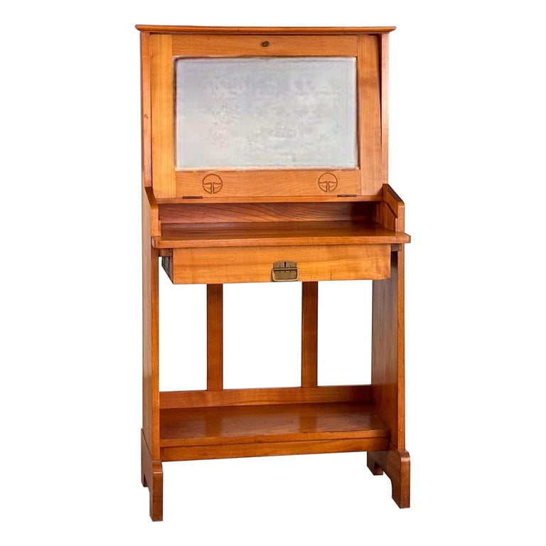Rare Mirrored Console Secretaire in Cherry Wood by Carlo and Piero Zen, 1910