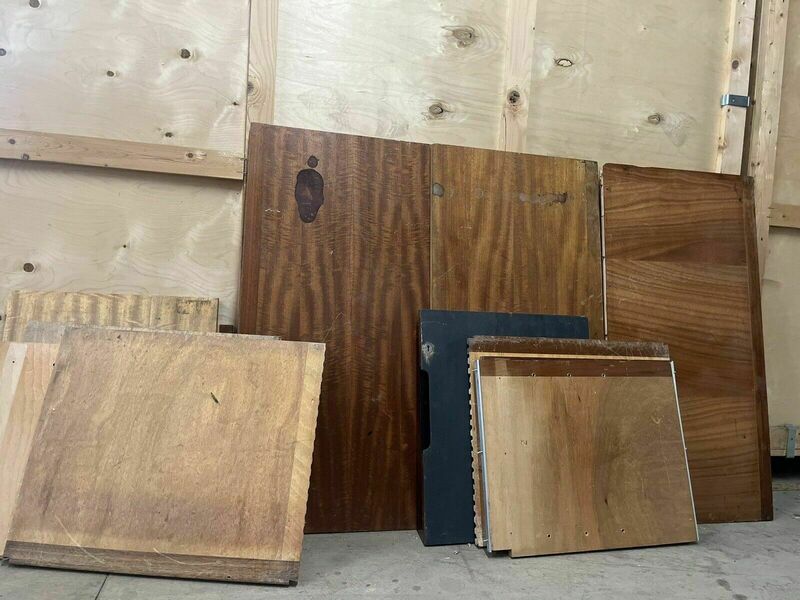 Reclaimed Iroko Wood Panels 13 Pieces School Cabinet