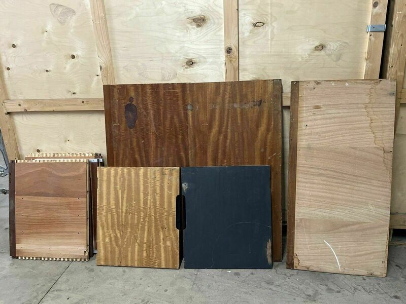 Reclaimed Iroko Wood Panels 13 Pieces School Cabinet