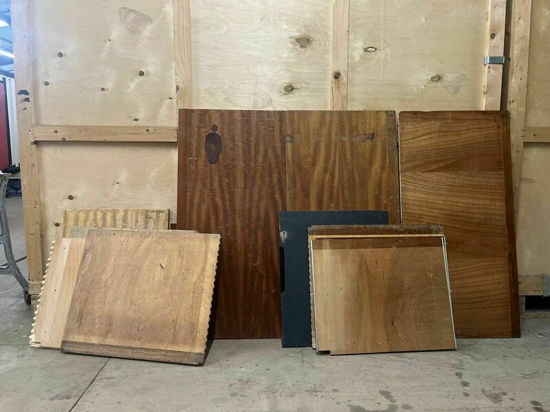 Reclaimed Iroko Wood Panels 13 Pieces School Cabinet