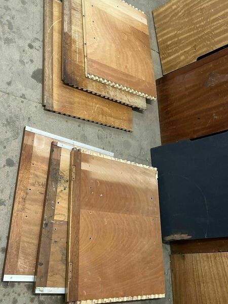 Reclaimed Iroko Wood Panels 13 Pieces School Cabinet