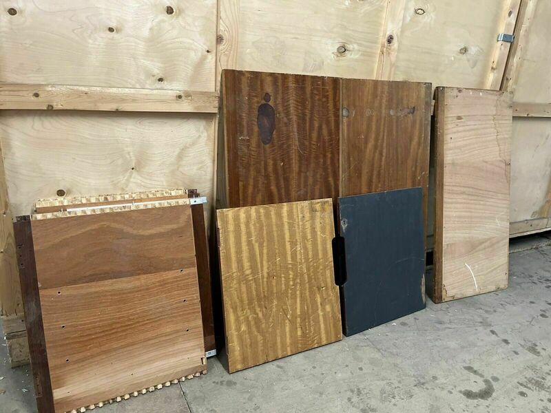 Reclaimed Iroko Wood Panels 13 Pieces School Cabinet