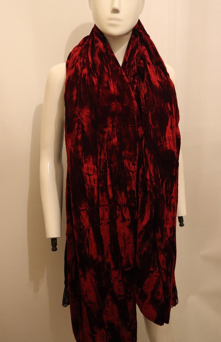 Red Silk Velvet Shawl