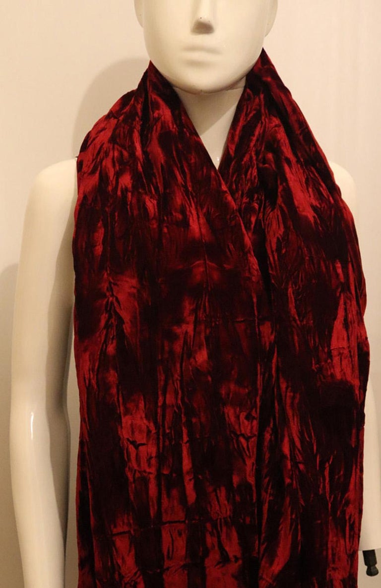 Red Silk Velvet Shawl
