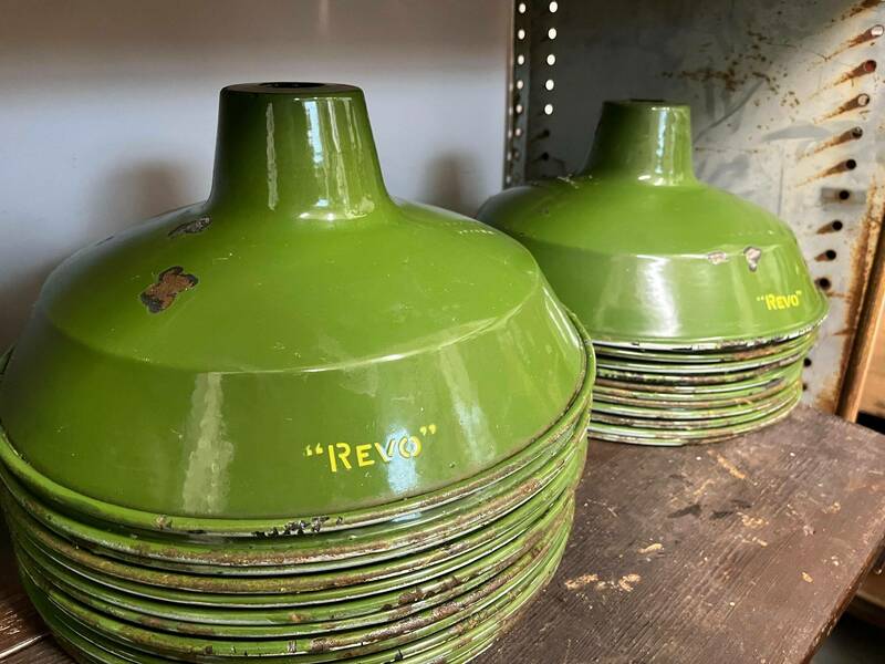 Revo 1930s/ 40s Vintage Industrial Lamp Shades Green