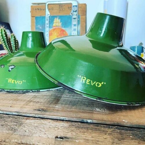 Revo 1930s/ 40s Vintage Industrial Lamp Shades Green